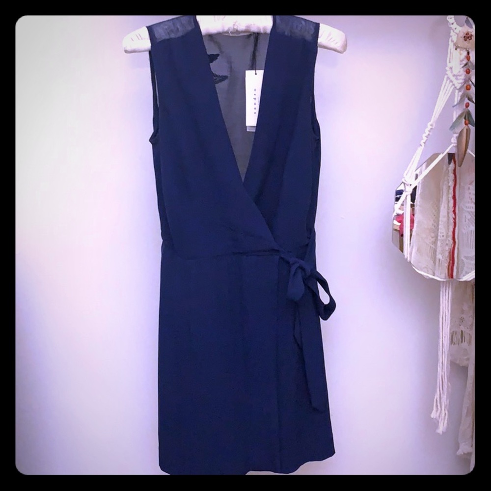 Sandro Marine dress blue with transparent back